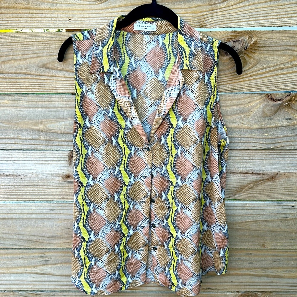 Equipment Silk Python Print Sleeveless Button Dow… - image 1